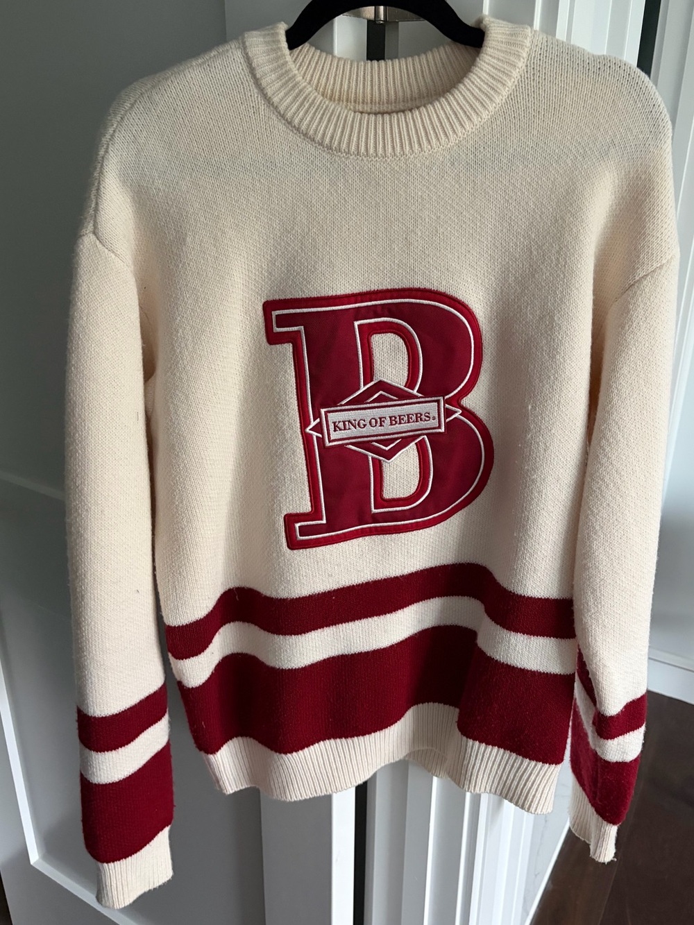 PacSun Cream and Burgundy Striped Sweater with